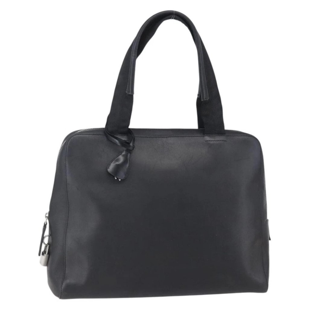 Prada Hand Bag Leather Black Silver